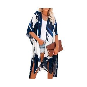 Moss Rose Kimono Beach Swim Cover Up One Size Resort Wear Vacation Cruise Blue